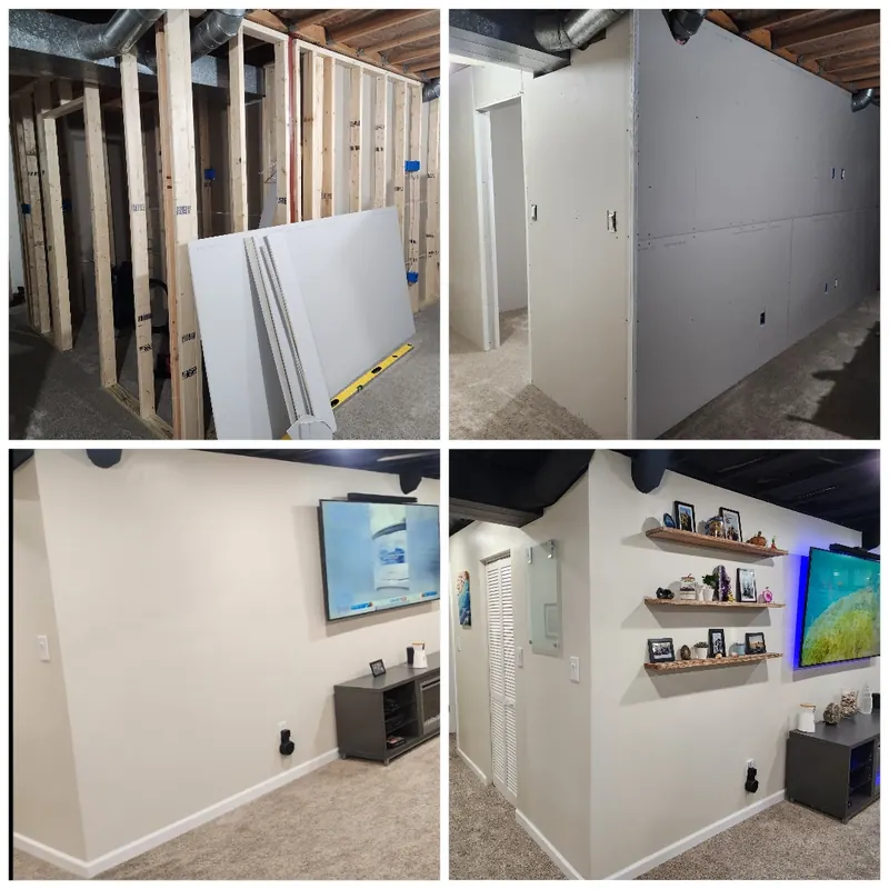 Before and after basement renovation from AJ Drywall